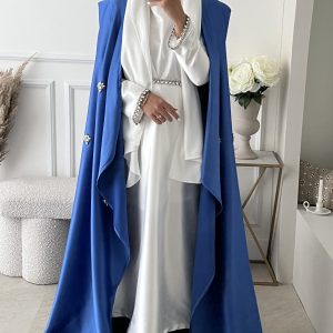 Ensemble Luxury Tunique Jupe Cape Blanc et Bleu
