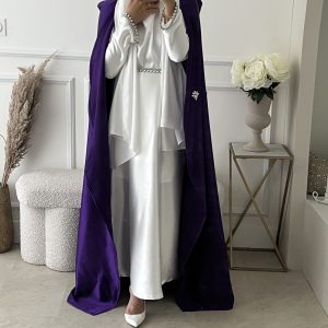 Ensemble Luxury Tunique Jupe Cape Blanc et Violet