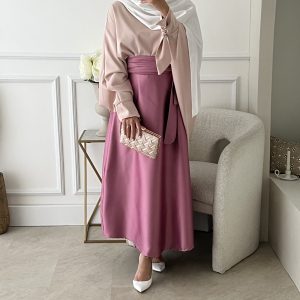 Ensemble Tunique Classy et Jupe à Nouer Nude et Framboise