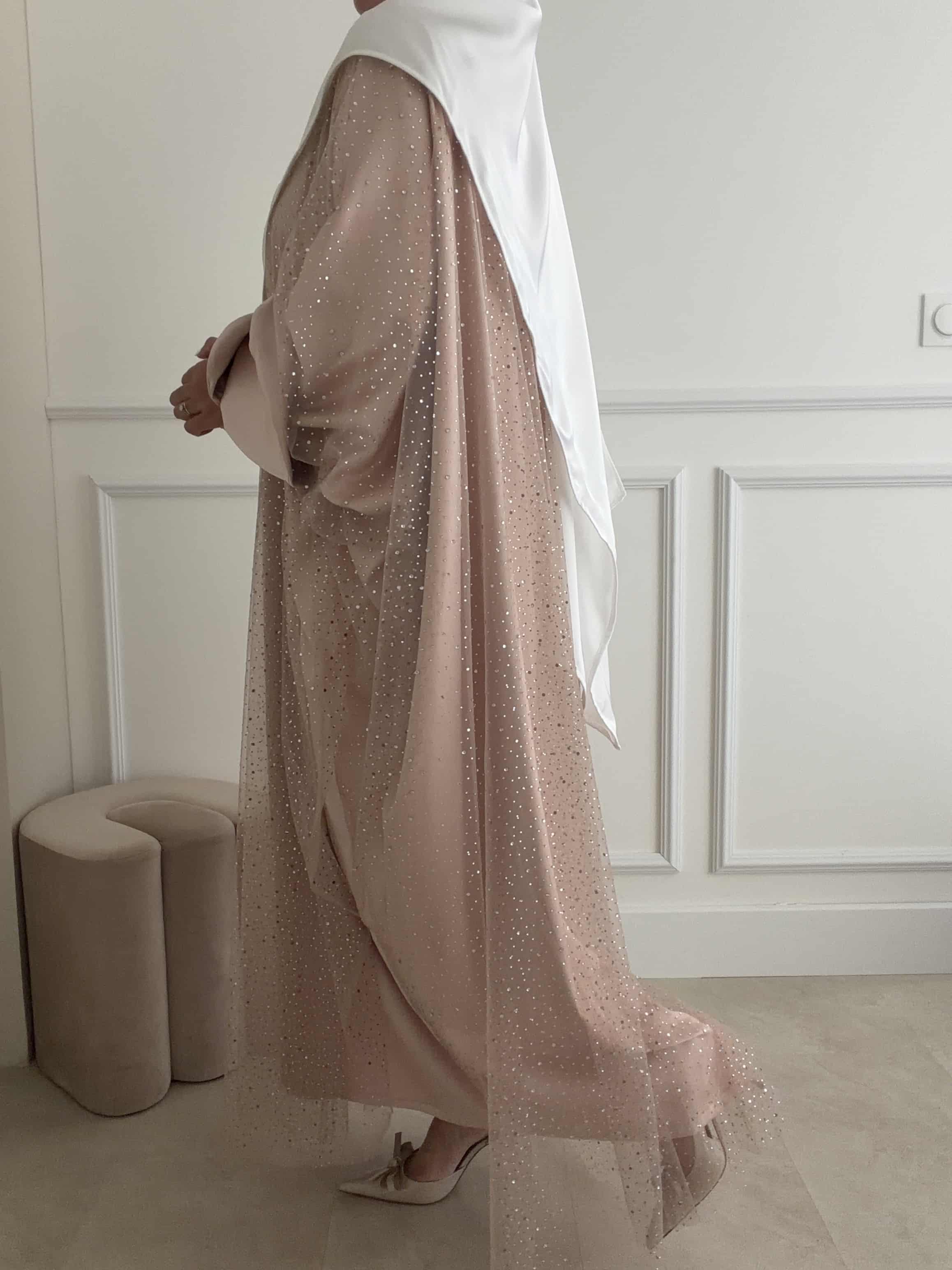 Abaya Faraasha Nude à Tulle – Image 9