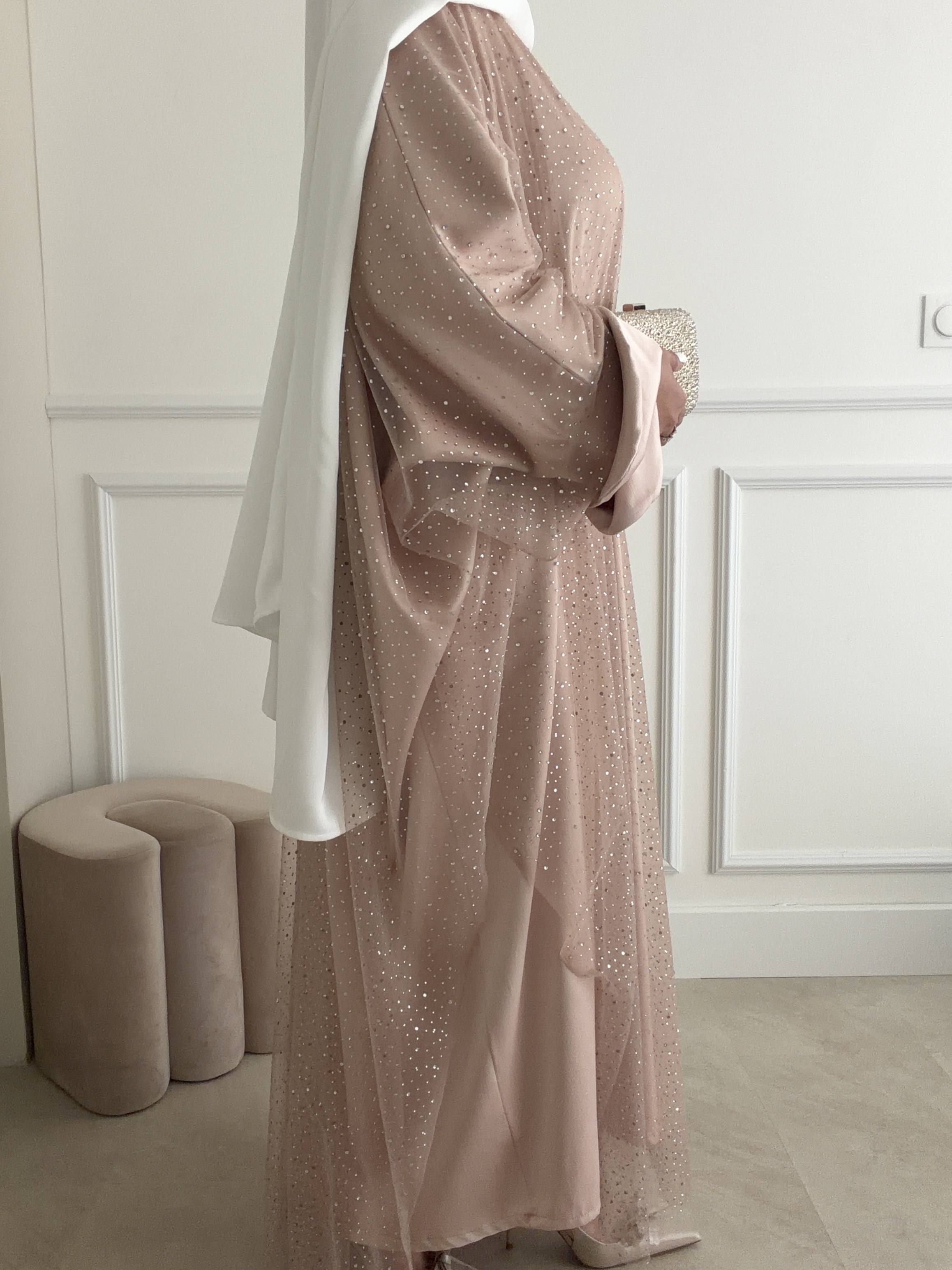 Abaya Faraasha Nude à Tulle – Image 5