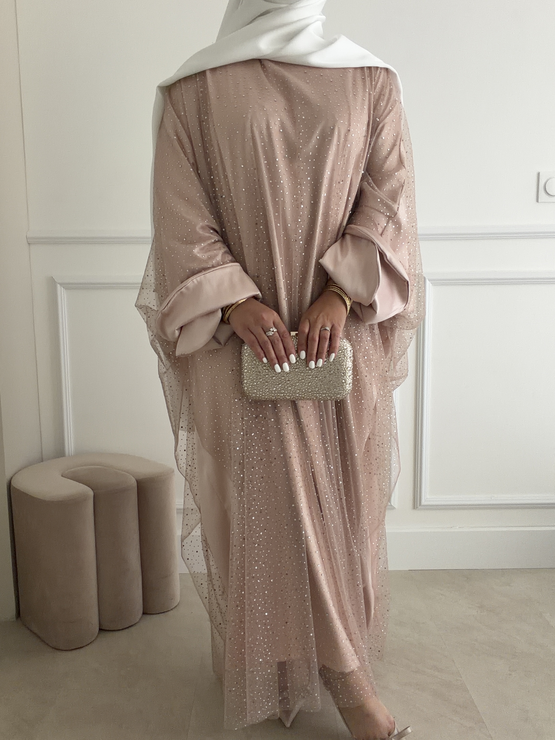 Abaya Faraasha Nude à Tulle – Image 4